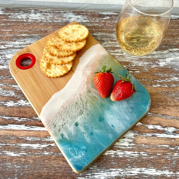 Other - Ocean Waves Resin Wood Cutting Board Charcuterie Board Beach Housewarming Gift